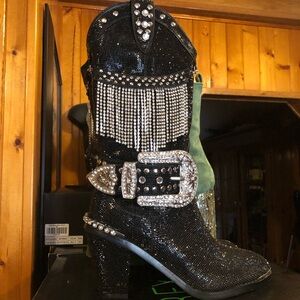 Club exx black rhinestone sheriff shine cowboy boots dollskill 9
